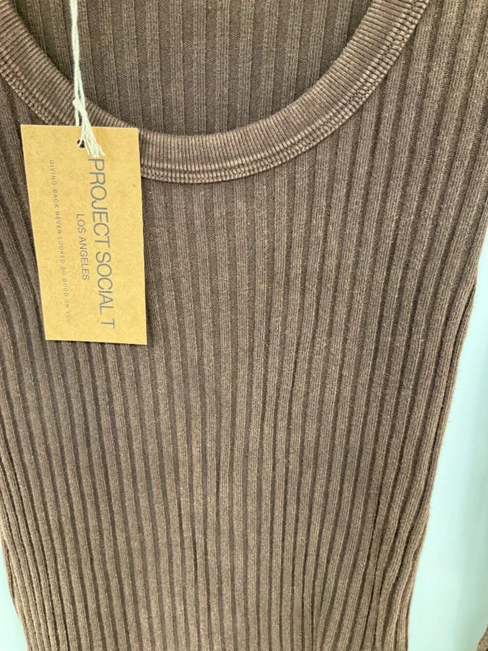 Project Social T size Medium NEW What's The Scoop Washed Rib Long Sleeve Brown - Picture 4 of 7